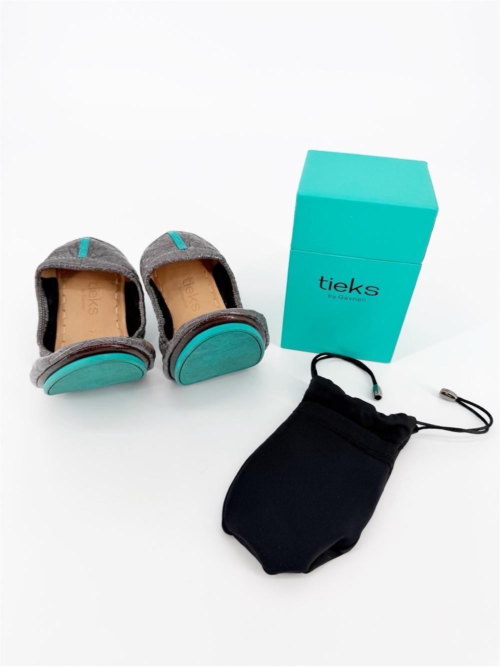 Tiek Slate Grey Croc Ballet Flats with Box and Storing Kit